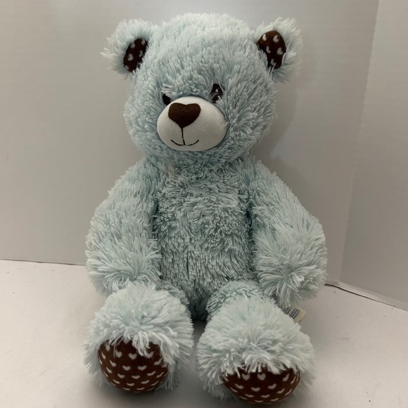 Build a Bear Blue Plush Teddy Bear Brown Hearts Accents Stuffed Animal Toy - Picture 1 of 4